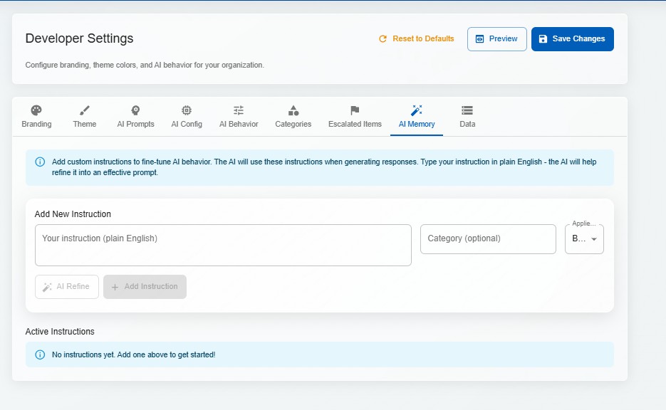 DorrianAI AI memory management screen