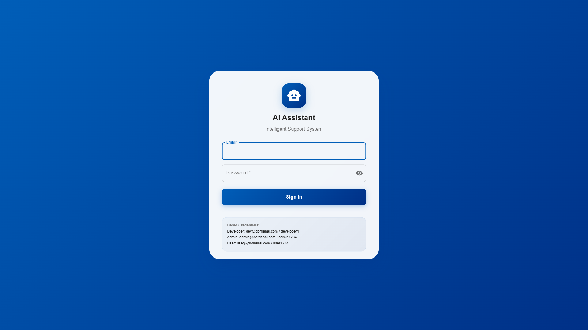 DorrianAI demo credential panel