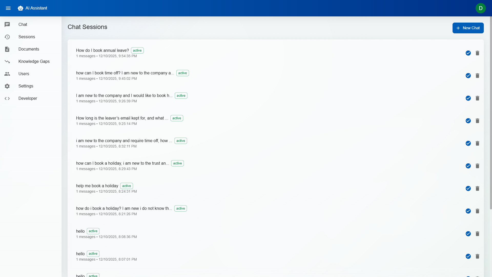 DorrianAI session history view