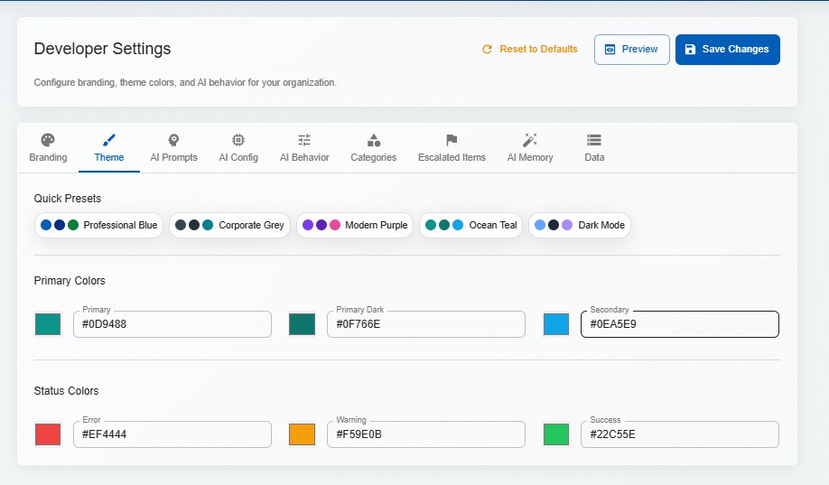 DorrianAI theme customisation screen