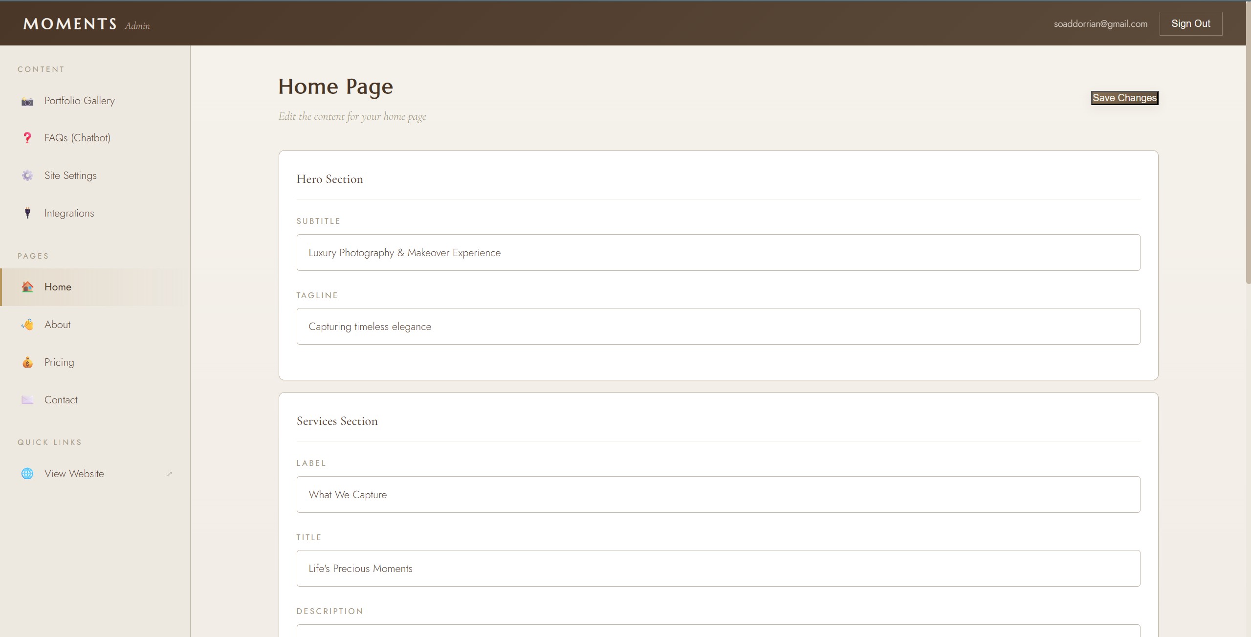 Moments by Montrose CMS editor